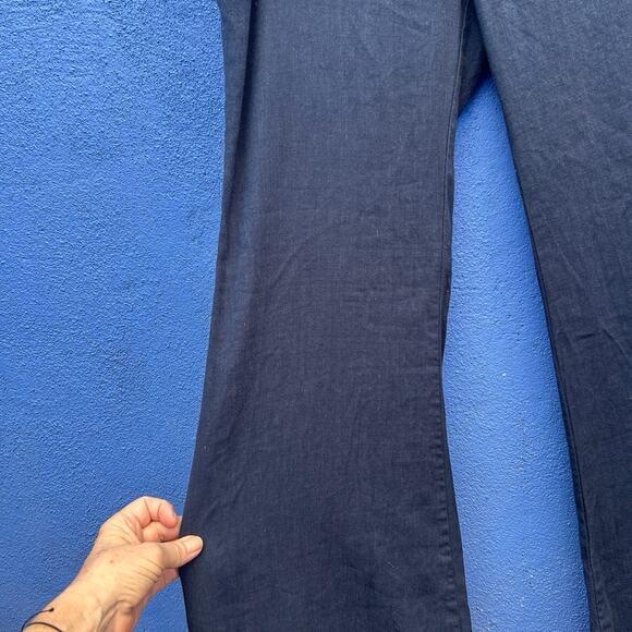 by anthropologie navy linen blend belled leg trousers - Picture 5 of 7